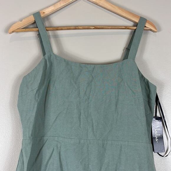 Lulus NWT Linen Blend Joyful Juniper Washed Olive Green Open Back Midi Dress - Picture 3 of 6